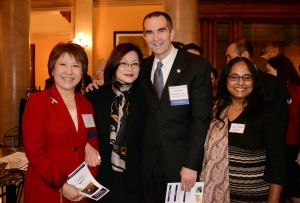 Left to right: Angela Chiang, Silvia Patton, Lt. Gov. Northam, and Tania Hossain at the evening reception.